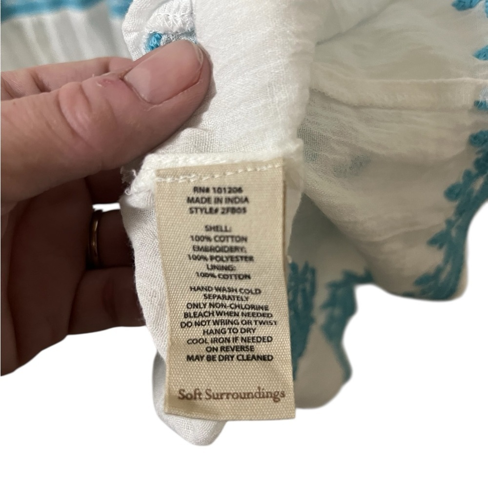 Soft Surroundings Juniper white & blue floral embroidered 3/4 sleeve midi dress - Picture 16 of 16